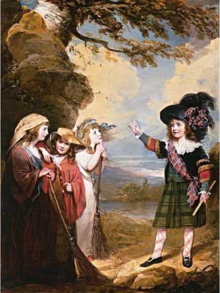 Four Children Playacting As Macbeth And The Three Witches Oil Painting by John Westbrooke Chandler