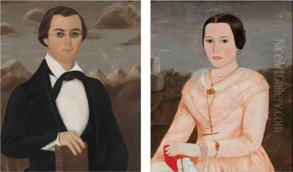 Portraits Of A Man In Spectacles And A Young Woman In A Pink Dress Oil Painting by Joseph Goodhue Chandler