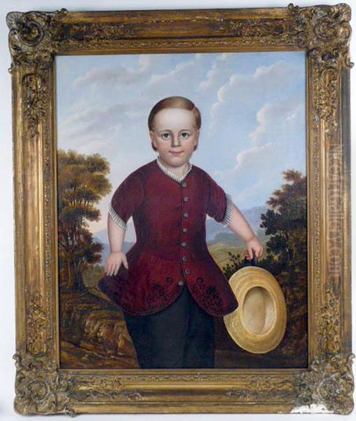 Portrait Of A Boy With Straw Hat Oil Painting by Joseph Goodhue Chandler