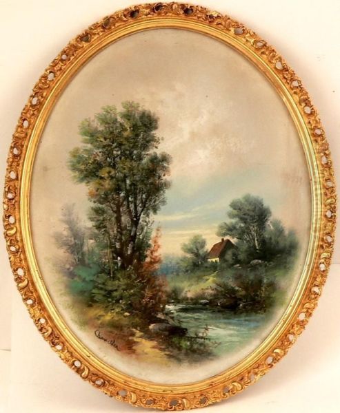 A Pastel Onpaper Landscape Oil Painting by William Henry Chandler