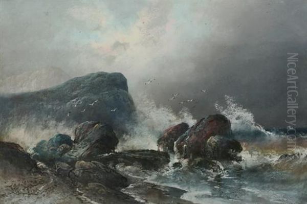 Rocky Coast Oil Painting by William Henry Chandler