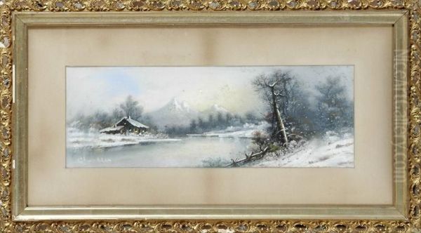 Winter Landscape With Cottage Oil Painting by William Henry Chandler