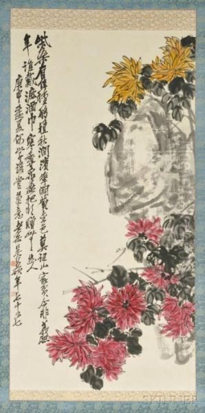 Depicting Flowers And Rocks Oil Painting by Wu Changshuo