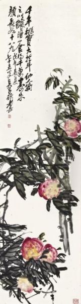 Longevity Peaches Oil Painting by Wu Changshuo