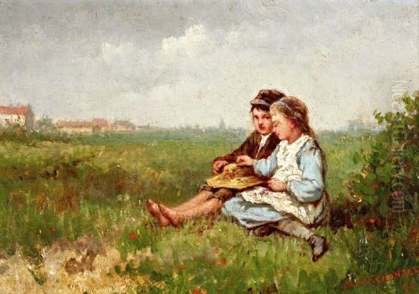 Kinderen In Zomerse Bloemenweide Oil Painting by Louis Chantal