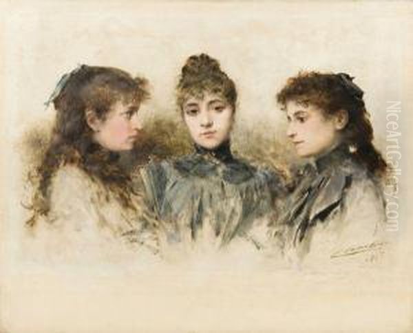 Portrait De Femmes Oil Painting by Alexandre Jacques Chantron