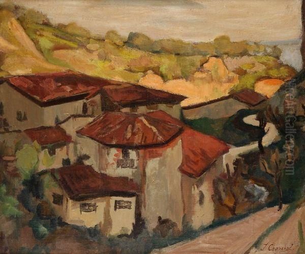 Village Aux Toits Rouges Oil Painting by Jacques Chapchal