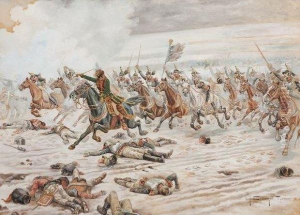 La Charge Pendant La Bataille De Wagram. Oil Painting by Eugene Chaperon