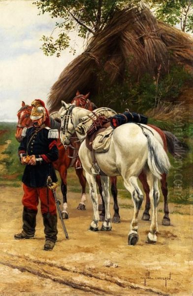 Franzosischer Kavallerist Vor Seinemschimmel Oil Painting by Eugene Chaperon