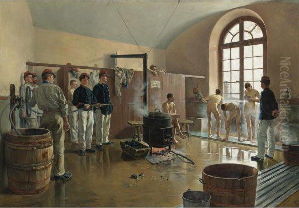 La Douche Au Regiment Oil Painting by Eugene Chaperon