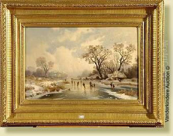 Paysage Hivernal Aux Patineurs Oil Painting by G. Chapitre