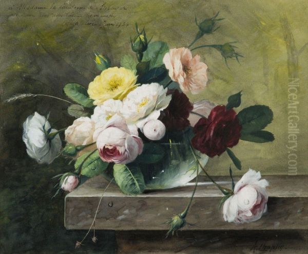 Bouquet De Roses Sur Un Entablement Oil Painting by Arthur Chaplin