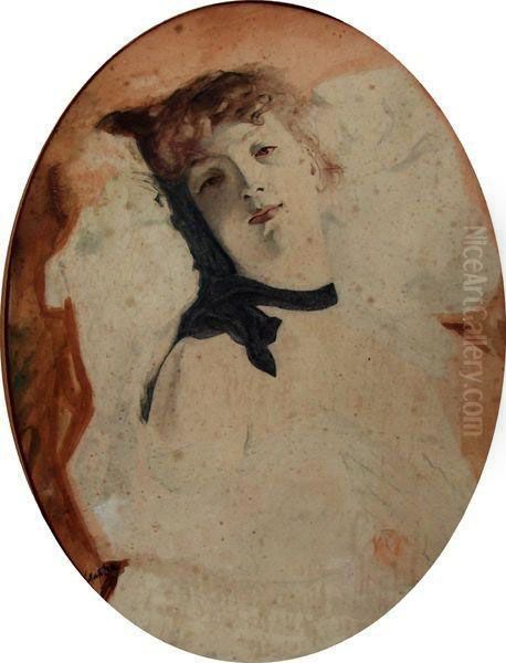 Portrait De Femme Au Ruban Oil Painting by Charles Josua Chaplin