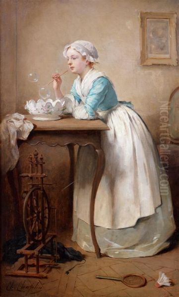 Les Bulles De Savon Oil Painting by Charles Josua Chaplin