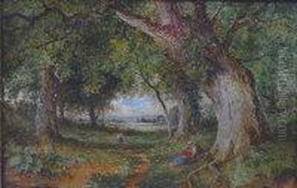 Figures In A Woodland Landscape Oil Painting by Henry Chaplin