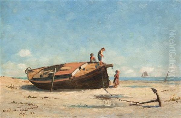 Children Playing On Beached Boat Oil Painting by Carlton Theodore Chapman