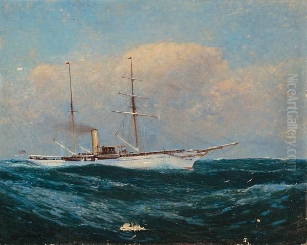 An American Steam Yacht At Sea Oil Painting by Carlton Theodore Chapman