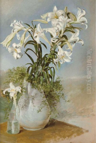 Still Life Of White Lilies In A Vase Oil Painting by Conrad Wise Chapman