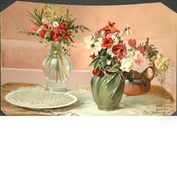 Three Vases Of Flowers Oil Painting by Conrad Wise Chapman