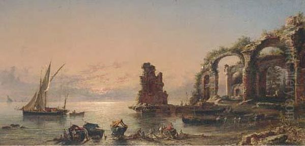 Fisherfolk At The Ruins Oil Painting by John Linton Chapman