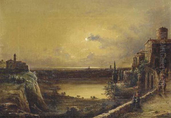 View Of Lake Nemi Oil Painting by John Linton Chapman