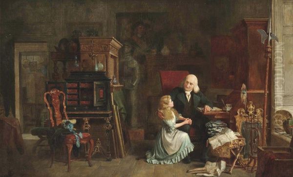 Little Nell And Her Grandfather In The Old Curiosity Shop Oil Painting by John Watkins Chapman