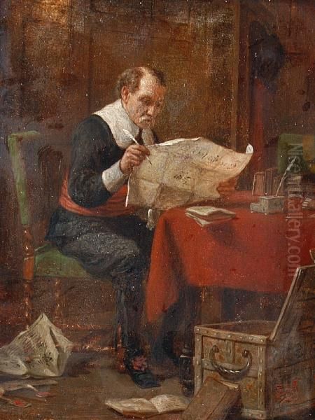 A Gentleman At His Bureau Oil Painting by John Watkins Chapman