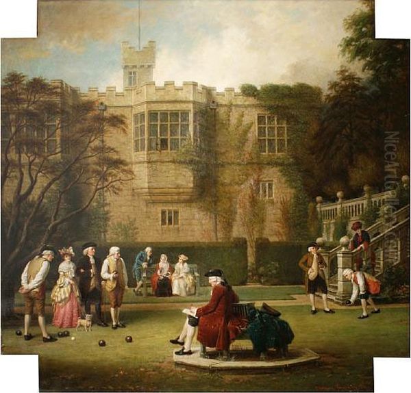 Figures Playing Bowls On The Lawn Of Haddonhall Oil Painting by John Watkins Chapman