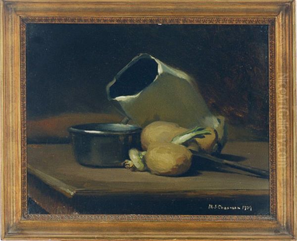 Still Life With Onions, Pan And Jug Oil Painting by Minerva Josephine Chapman