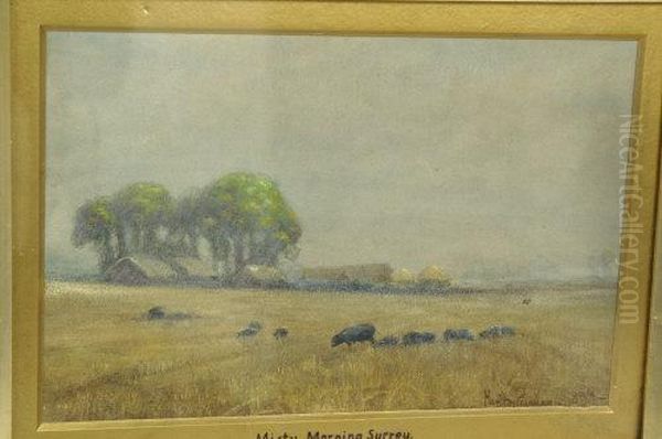 Happy Pigs, Enjoying A Misty Morning In Surrey Oil Painting by R. Hamilton Chapman