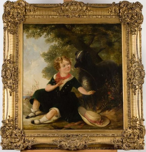 Child With Dog Oil Painting by W.J. Chapman