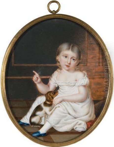 Enfant Aux Chaussons Bleus Et Son Petit Chien Oil Painting by Hippolyte Chapon