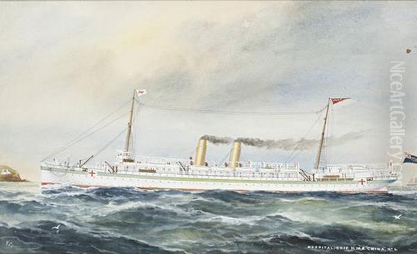 Hms China Oil Painting by Reuben Chappell Of Poole