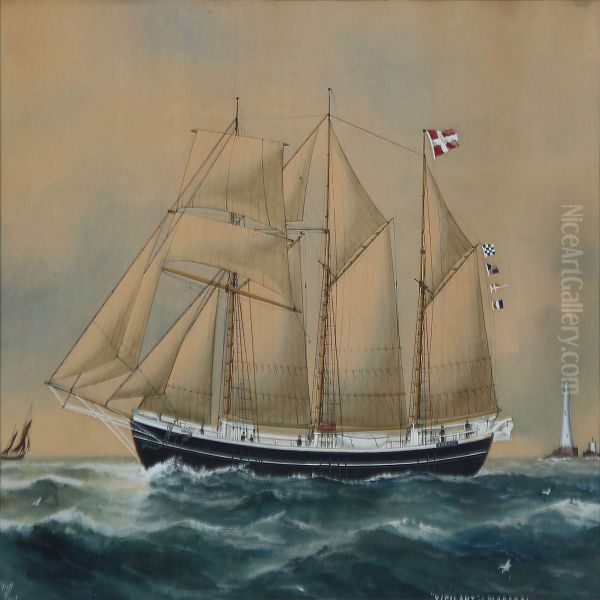 The Danish Schooner Vigilant Of Marstal Oil Painting by Reuben Chappell Of Poole