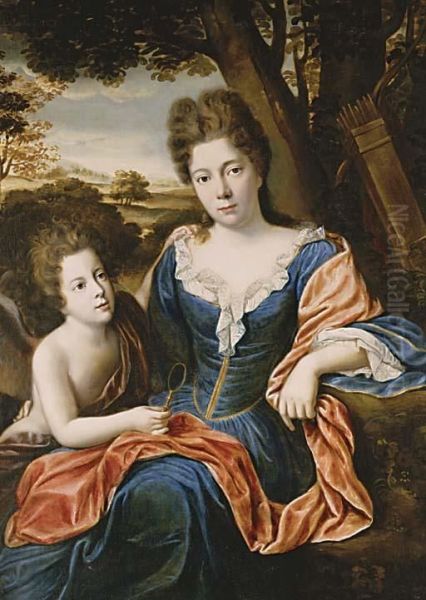 Portrait Of A Lady And Her Child Oil Painting by Claude Chapron