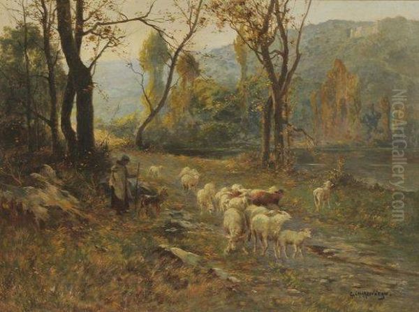 Moutons Pres D'un Cours D'eau Oil Painting by Georges Charbonneau