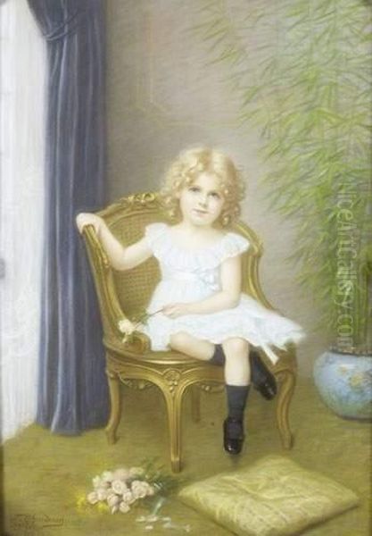 Portrait De Fillette Dans Son Fauteuil Oil Painting by Francine Charderon