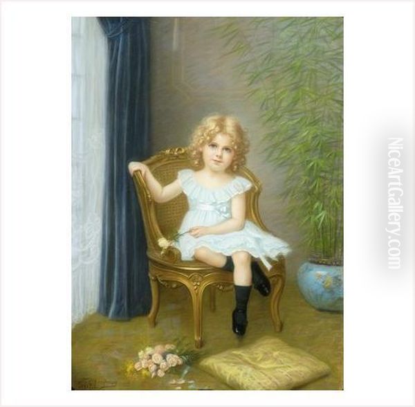 La Petite Fille A La Rose Oil Painting by Francine Charderon