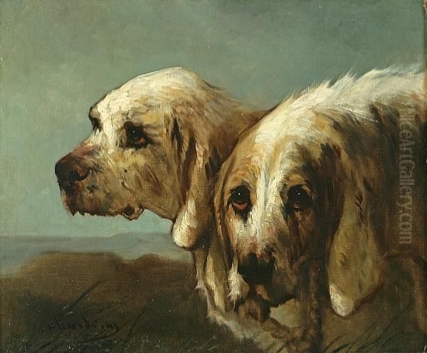 French Hunting Hounds Oil Painting by Jules Chardigny