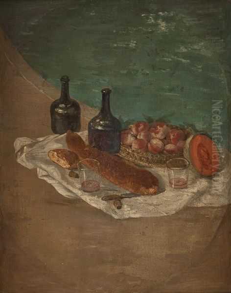 Stillleben Mit Obst, Baguette, Weinflaschen Und Glasern Oil Painting by Jean-Baptiste-Simeon Chardin