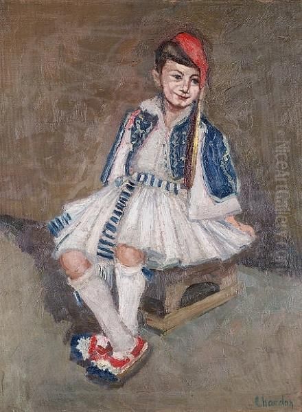 Portrait Of A Young Boy In Greek Costume Oil Painting by Charles Chardon