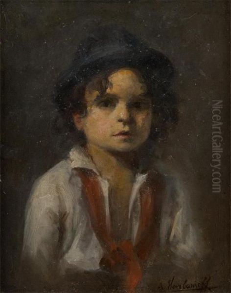 L'enfant Au Chapeau Oil Painting by Alexei Alexeivich Harlamoff