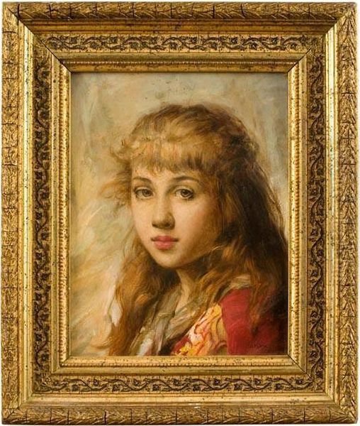 Fanciulla In Rosso Oil Painting by Alexei Alexeivich Harlamoff