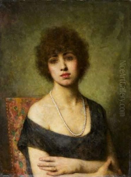 Femme Au Collier De Perles Oil Painting by Alexei Alexeivich Harlamoff