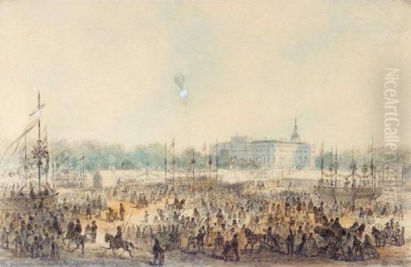 Celebrations On The Marsovoye Pol'ye, St. Petersburg, 8th September 1859 Oil Painting by Iosif Iosifovic Charlemagne