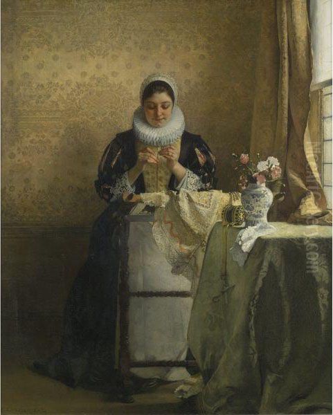 The Lace Maker Oil Painting by Eduard Charlemont