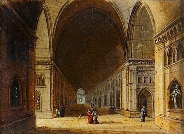 Architecture Gothique Animee De Personnages Oil Painting by A. Charles