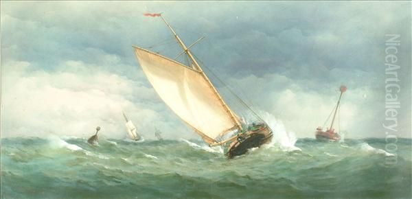 Approaching Stormwith The Gull Lighthouse Boat In The Distance Oil Painting by Taylor Charles