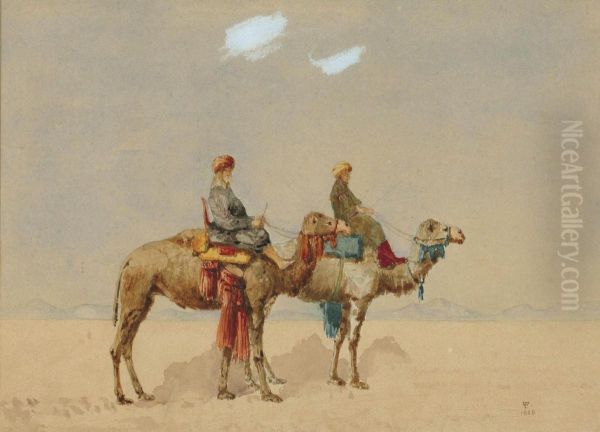 Deux Bedouins Sur Des Dromadaires Oil Painting by Charles Theodore Frere