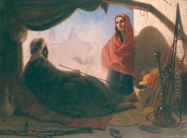 La Visite Aufumeur De Hookah Oil Painting by Charles Theodore Frere